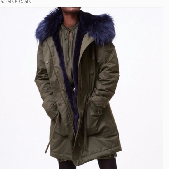 LOFT olive winter coat with faux fur - Picture 1 of 11